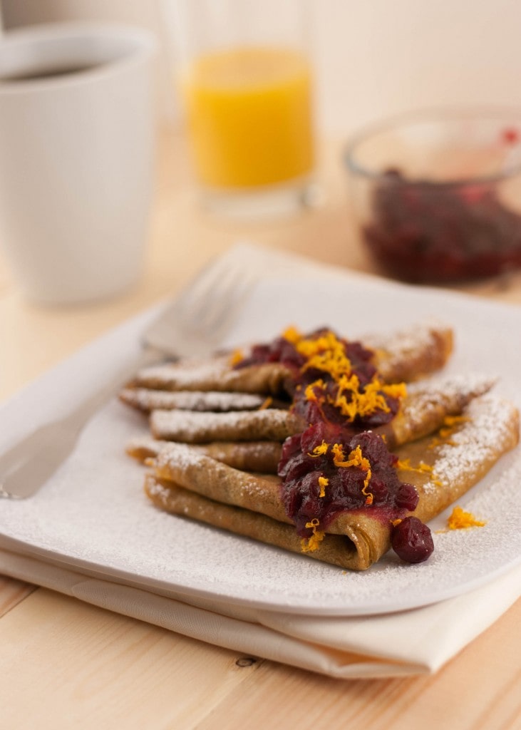 Sweet Potato Crepes with Orange Scented Cranberry Sauce PineappleandCoconut.com