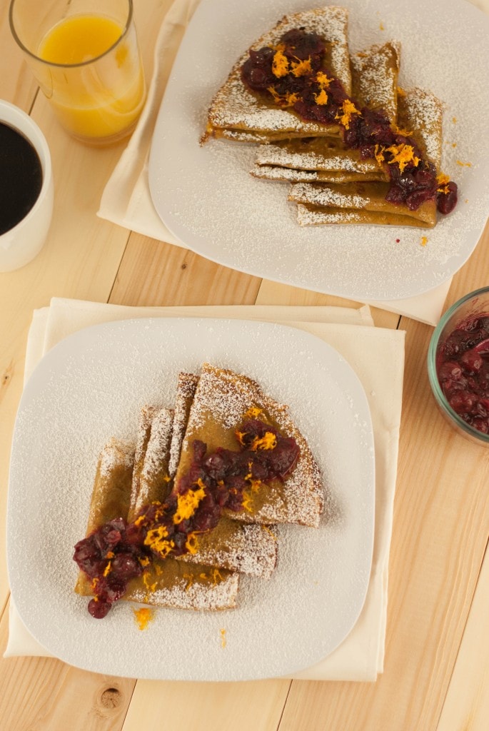 Sweet Potato Crepes with Orange Scented Cranberry Sauce PineappleandCoconut.com