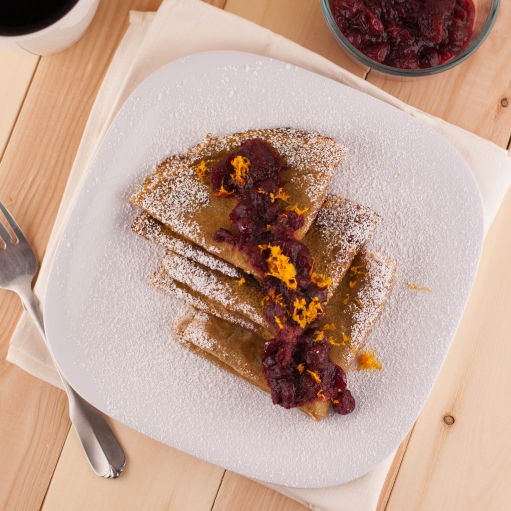 Sweet Potato Crepes with Orange Scented Cranberry Sauce PineappleandCoconut.com