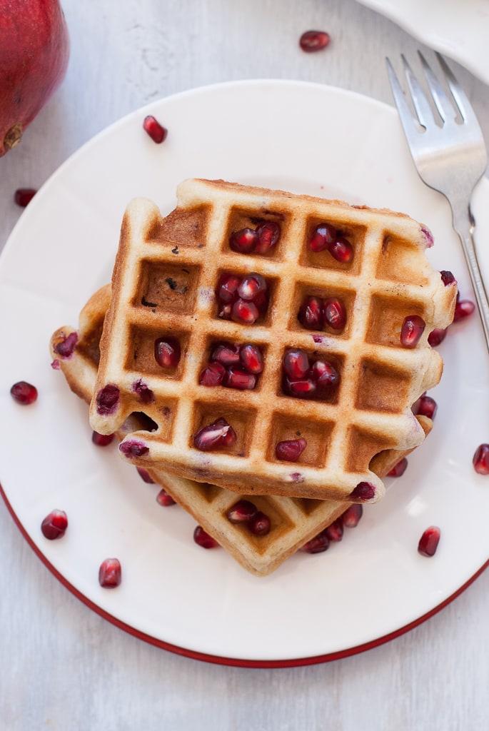 Gluten Free Vanilla Pomegranate Waffles Via PineappleandCoconut.com 