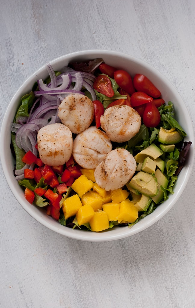 Tropical Scallop Salad with Avocado and Mango and Toasted Coconut PineappleandCoconut.com