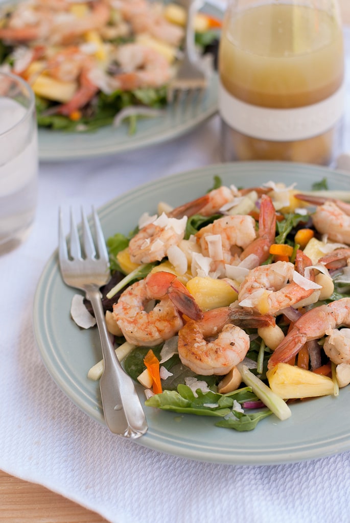 Grilled Shrimp Salad With Pina Colada Vinaigrette PineappleandCoconut.com #saladzinger #sweetrelish #zinganything 