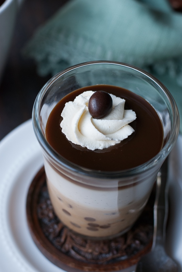 Layered Espresso Chip and Coconut Vanilla Bean Panna Cotta With Salted Espresso Caramel Sauce www.pineappleandcoconut.com