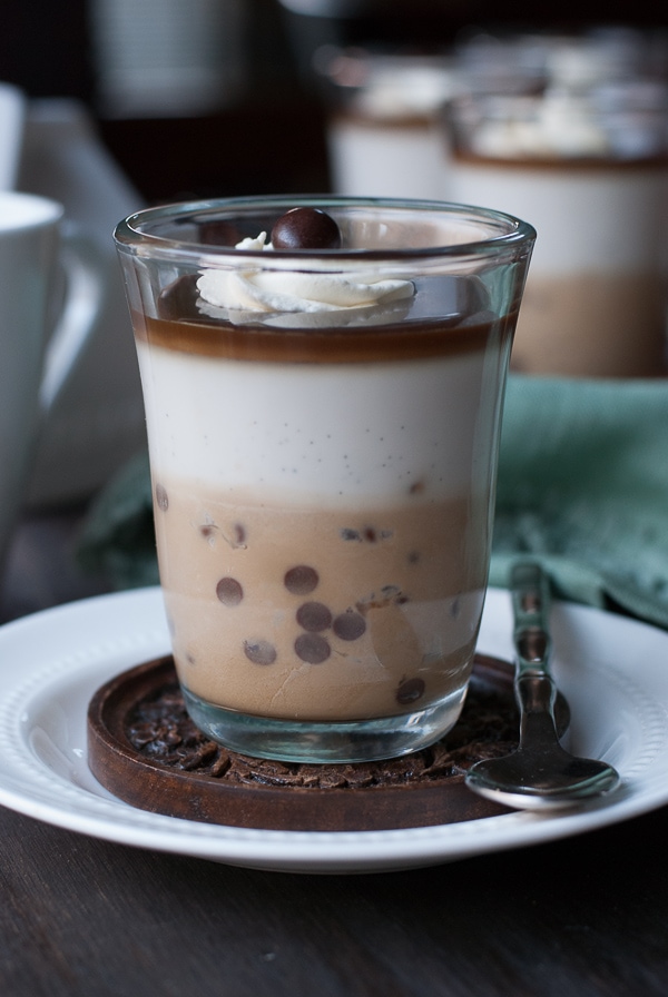 Layered Espresso Chip and Coconut Vanilla Bean Panna Cotta With Salted Espresso Caramel Sauce www.pineappleandcoconut.com