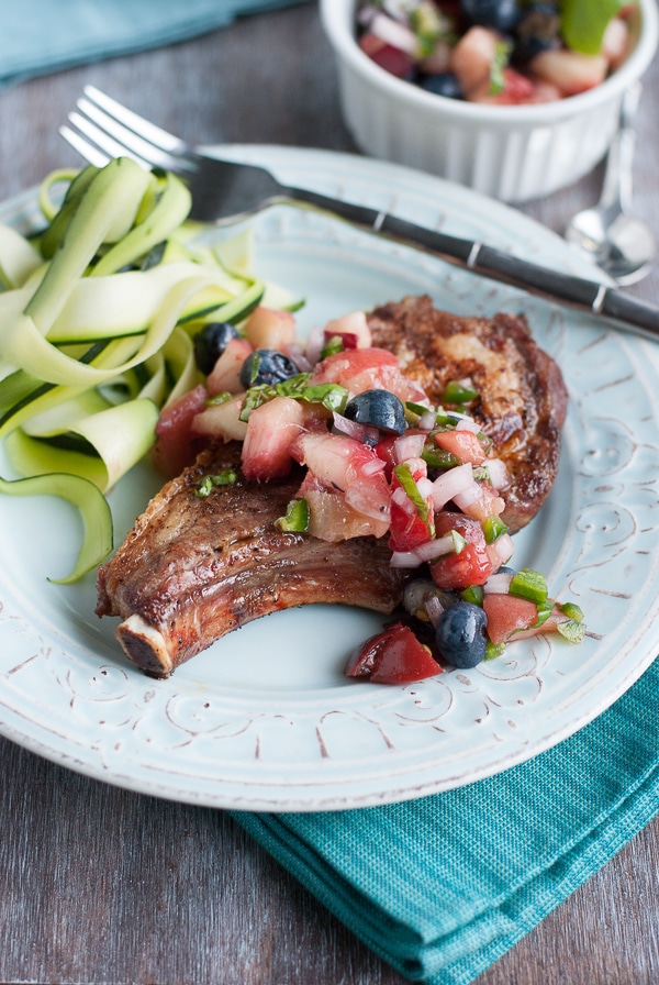 Perfectly Grilled Pork Chops with Blueberry Peach Basil Salsa (3)