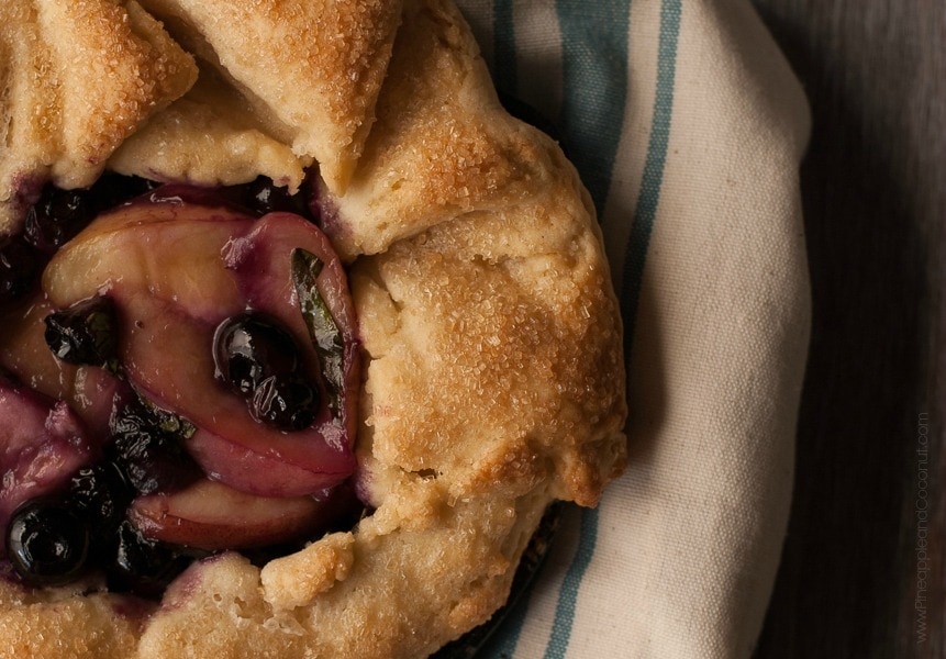 Rustic White Peach, Blueberry and Basil Skillet Galette www.PineappleandCoconut.com