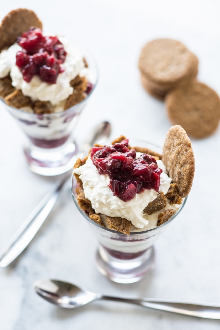Vanilla Cranberry Ice Cream Sundaes with Spiced Gingersnaps