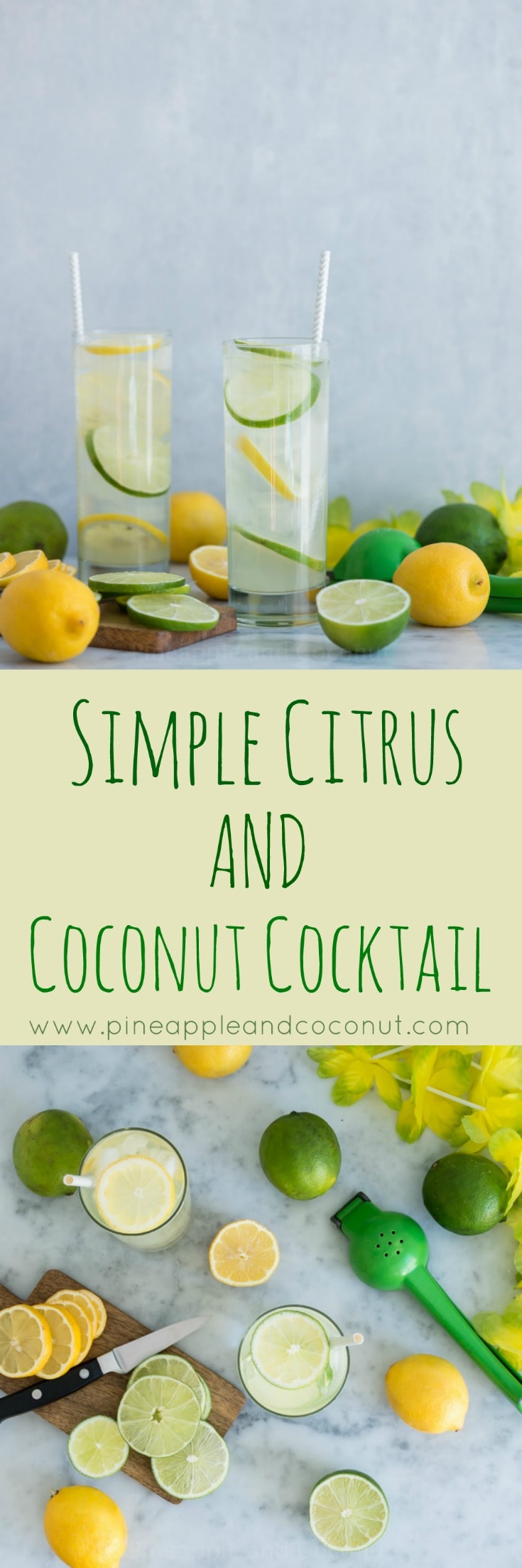 Simple Citrus and Coconut Cocktail Collage