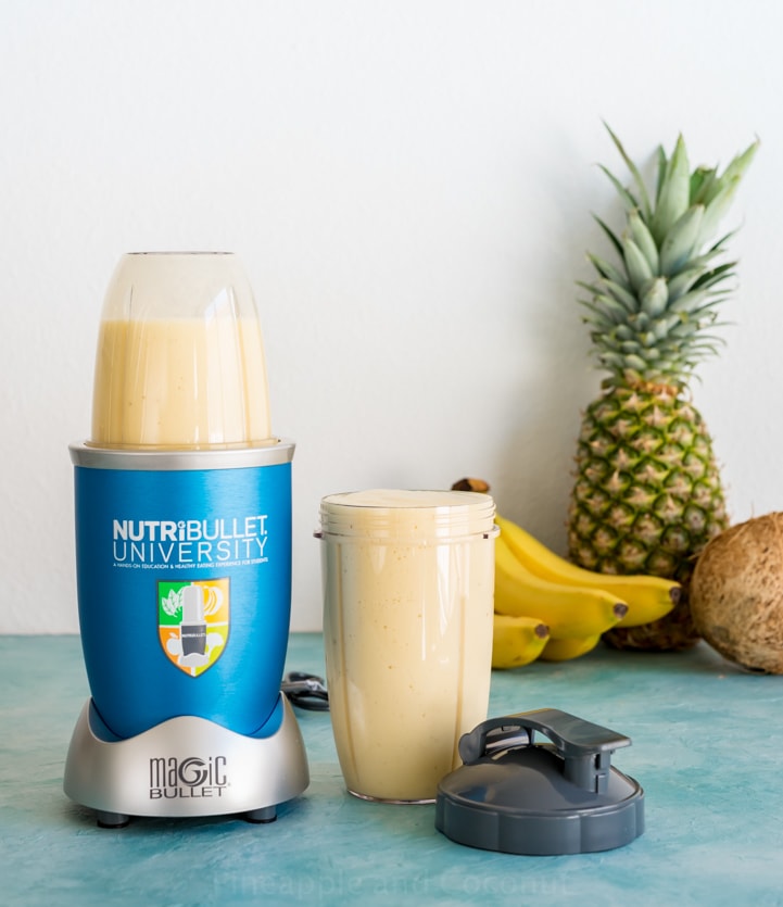 High Protein Banana Colada Smoothie #nutribulletuniversity #ad www.pineappleandcoconut.com