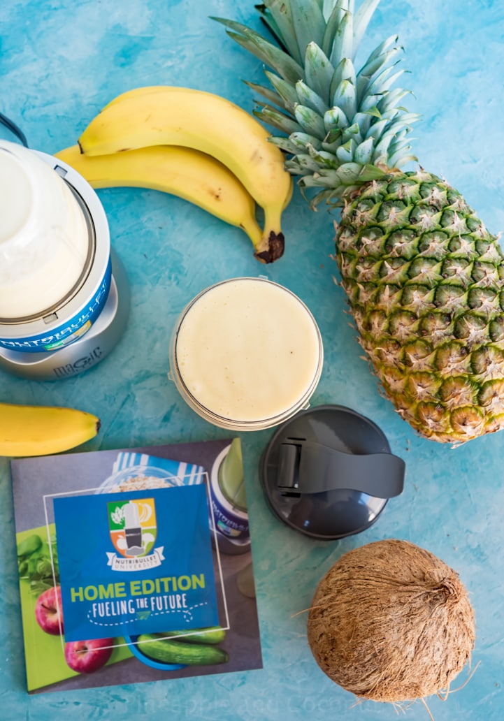 High Protein Banana Colada Smoothie #nutribulletuniversity #ad www.pineappleandcoconut.com 