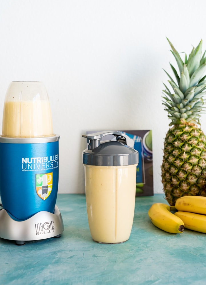 High Protein Banana Colada Smoothie #nutribulletuniversity #ad www.pineappleandcoconut.com