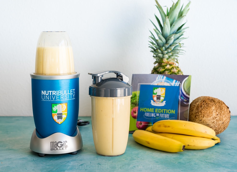 High Protein Banana Colada Smoothie #nutribulletuniversity #ad www.pineappleandcoconut.com