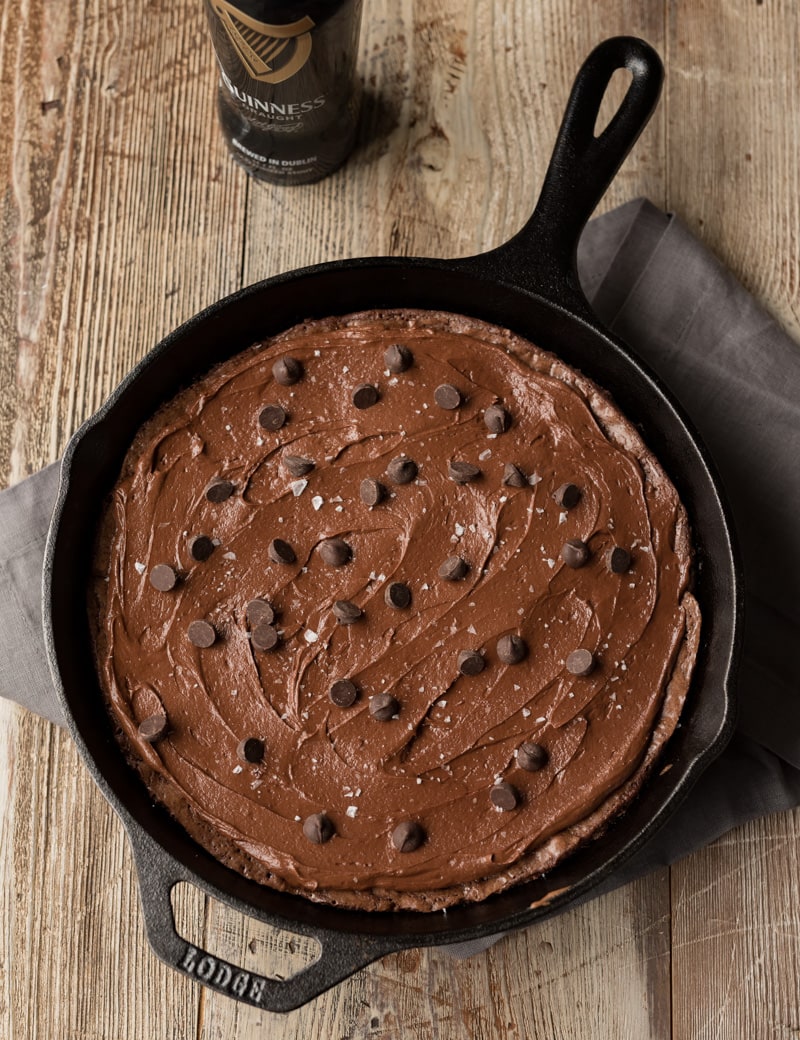 Guinness Stout Skillet Brownies with Salted Chocolate Guinness Frosting www.pineappleandcoconut.com