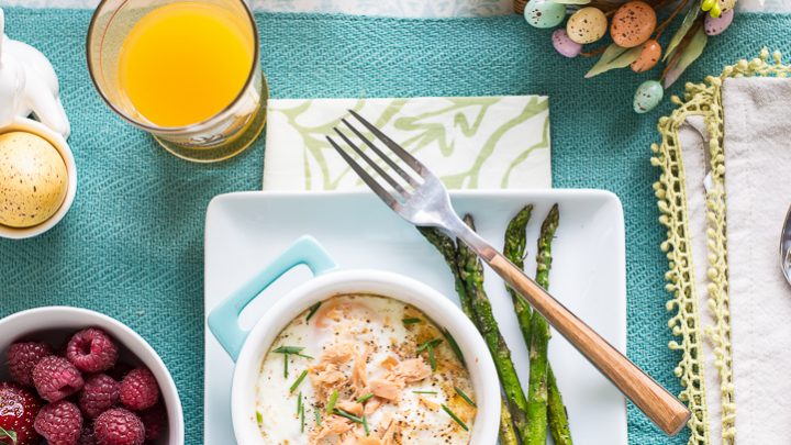 Smoked Salmon Baked Eggs with Roasted Asparagus
