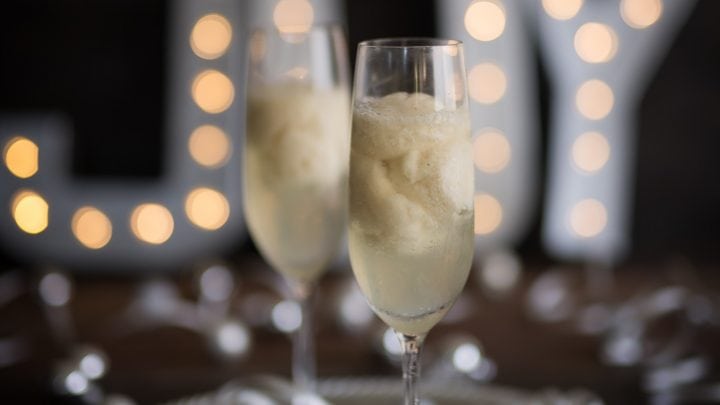 New Year's St Germain Pear Sorbet Champagne Cocktail