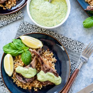 Magical Herb Tahini Grilled Lamb Chops with Israeli Couscous www.pineappleandcoconut.com