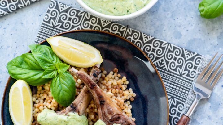 Magical Herb Tahini Grilled Lamb Chops with Israeli Couscous www.pineappleandcoconut.com