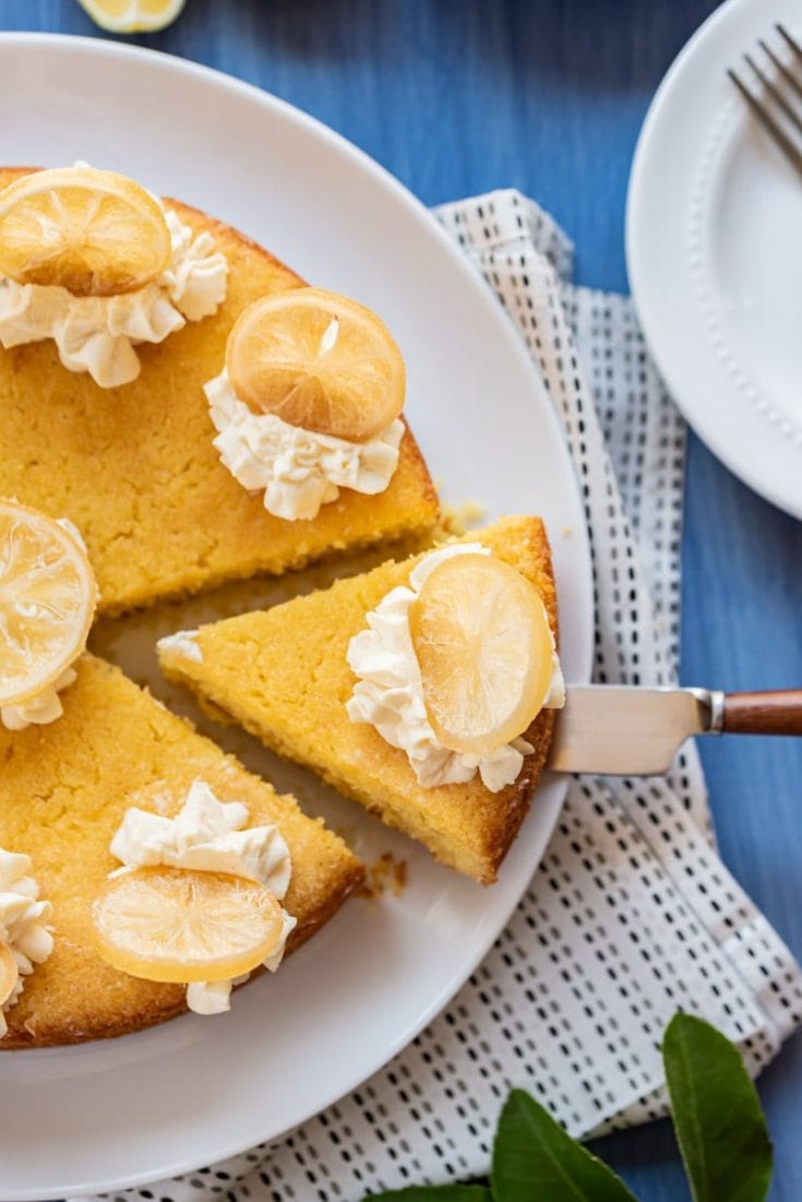 Polenta Lemon Olive Oil Cake With Whipped Honey Mascarpone