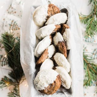 White Chocolate Dipped Soft Molasses Cookies with Pear and Ginger www.pineappleandcoconut.com