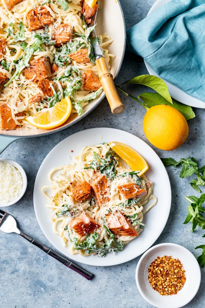 Creamy Lemon Vodka Sockeye Salmon Pasta with Arugula www.pineappleandcoconut.com