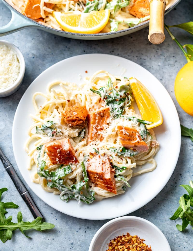 Creamy Lemon Vodka Sockeye Salmon Pasta with Arugula www.pineappleandcoconut.com