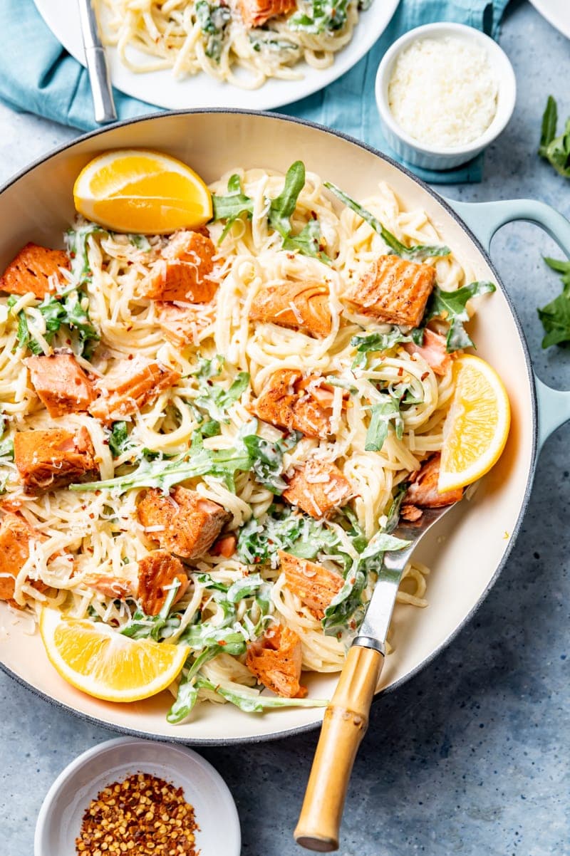 Creamy Lemon Vodka Sockeye Salmon Pasta with Arugula www.pineappleandcoconut.com