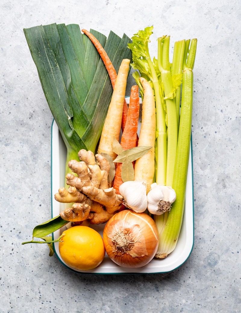 Instant Pot Smoky Chicken Stock Recipe www.pineappleandcoconut.com veggies for stock