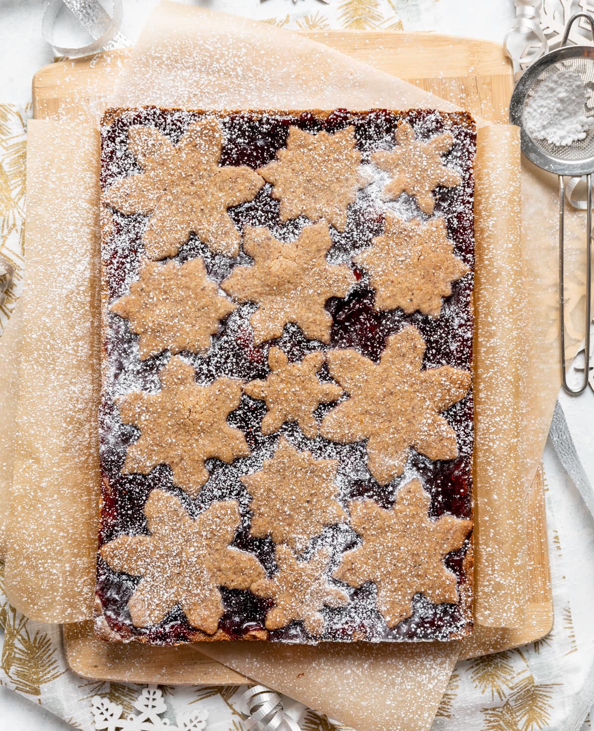 Mixed Berry Snowflake Linzer Torte Bars - Pineapple and Coconut