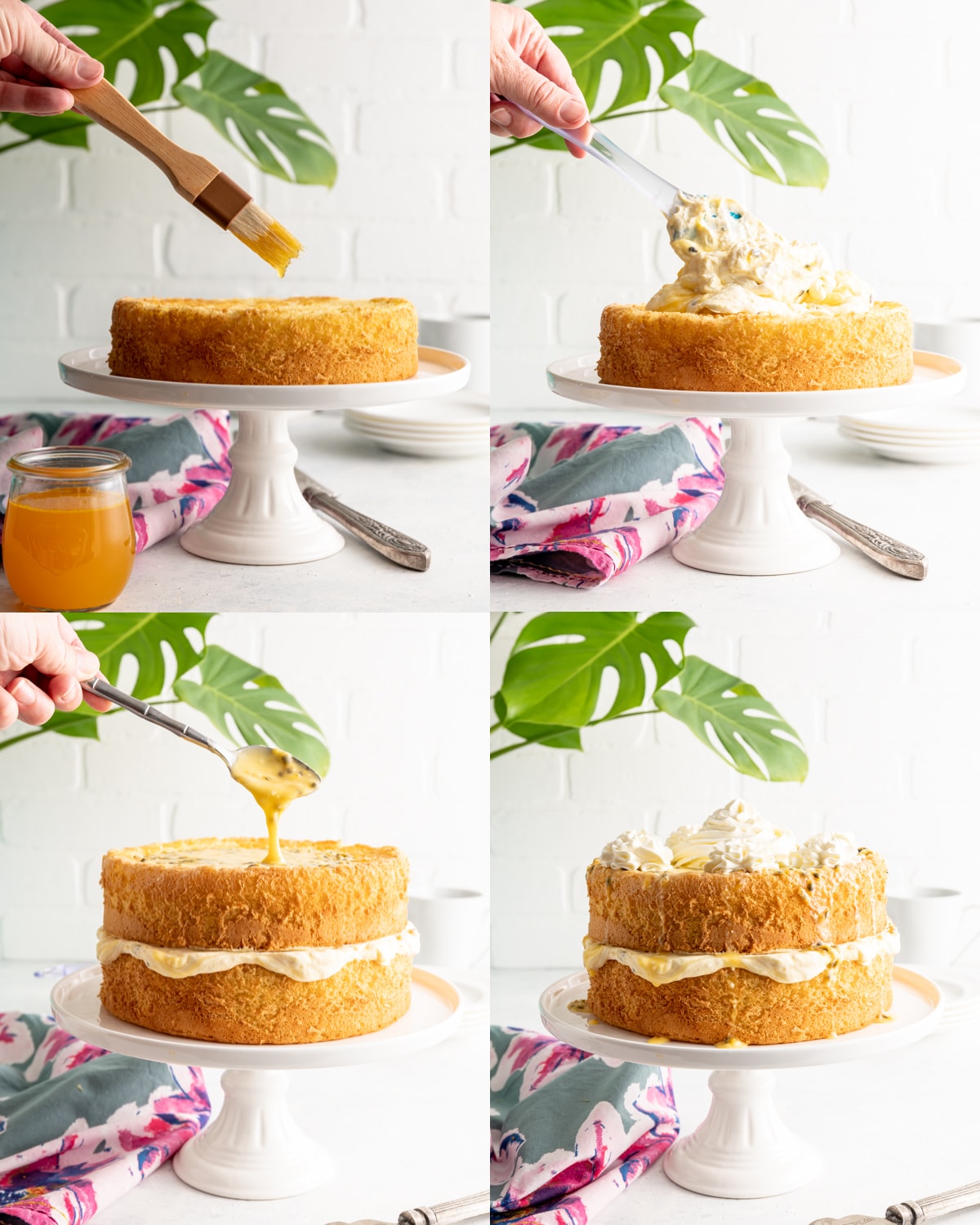 triple passion fruit sponge cake collage