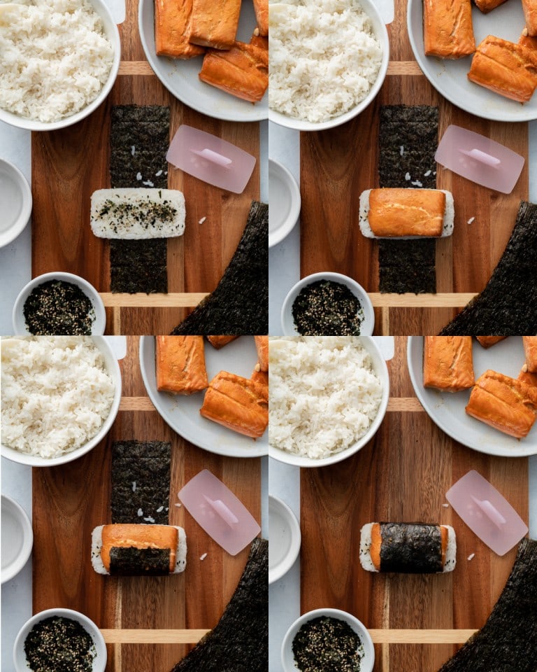 Salmon Musubi with Passion Fruit Ponzu Shoyu Sauce