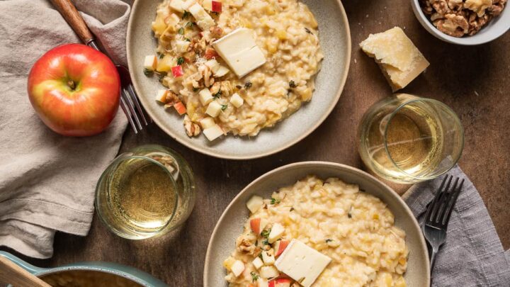 Creamy Leek, Apple, and Brie Risotto with Thyme and Walnuts