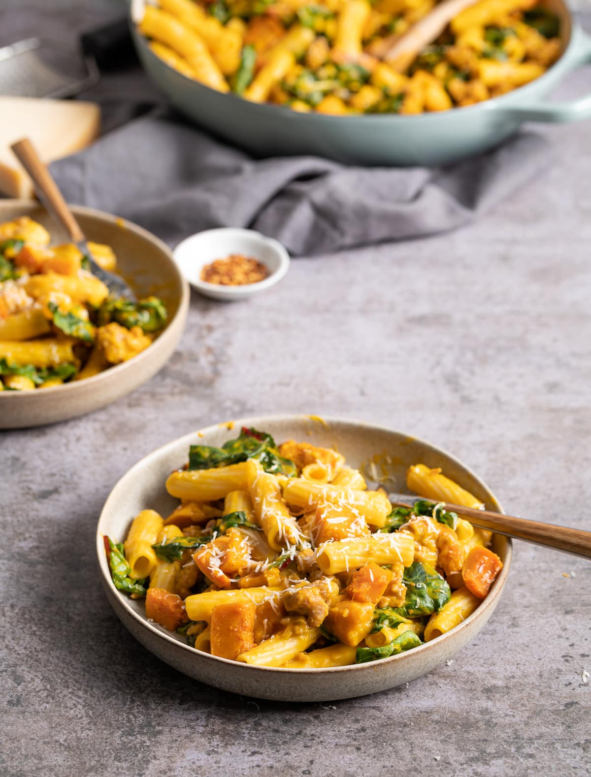 Roasted Honeynut Squash Pasta with Sausage and Chard 11