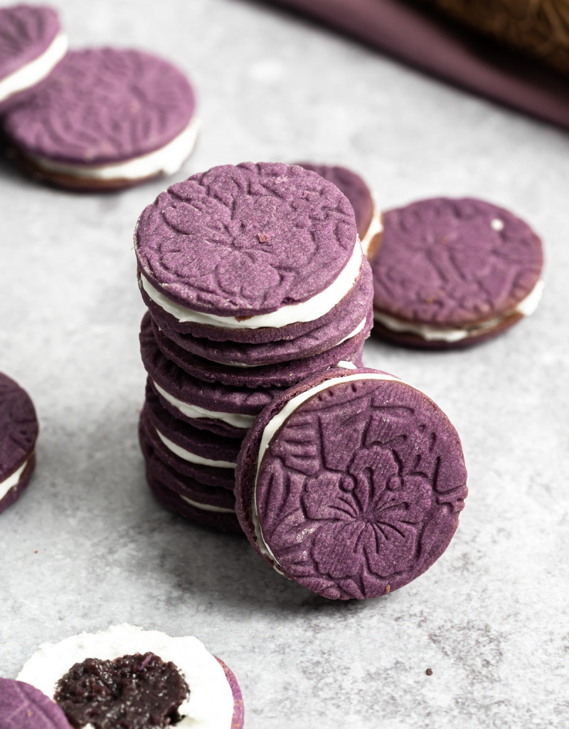 Ube Sandwich Cookies with Coconut Frosting and Ube Halaya Jam