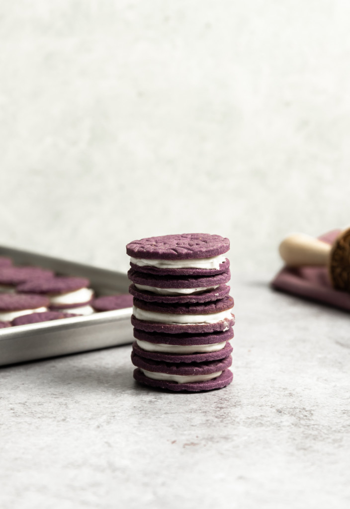 Ube Sandwich Cookies with Coconut Frosting and Ube Halaya Jam