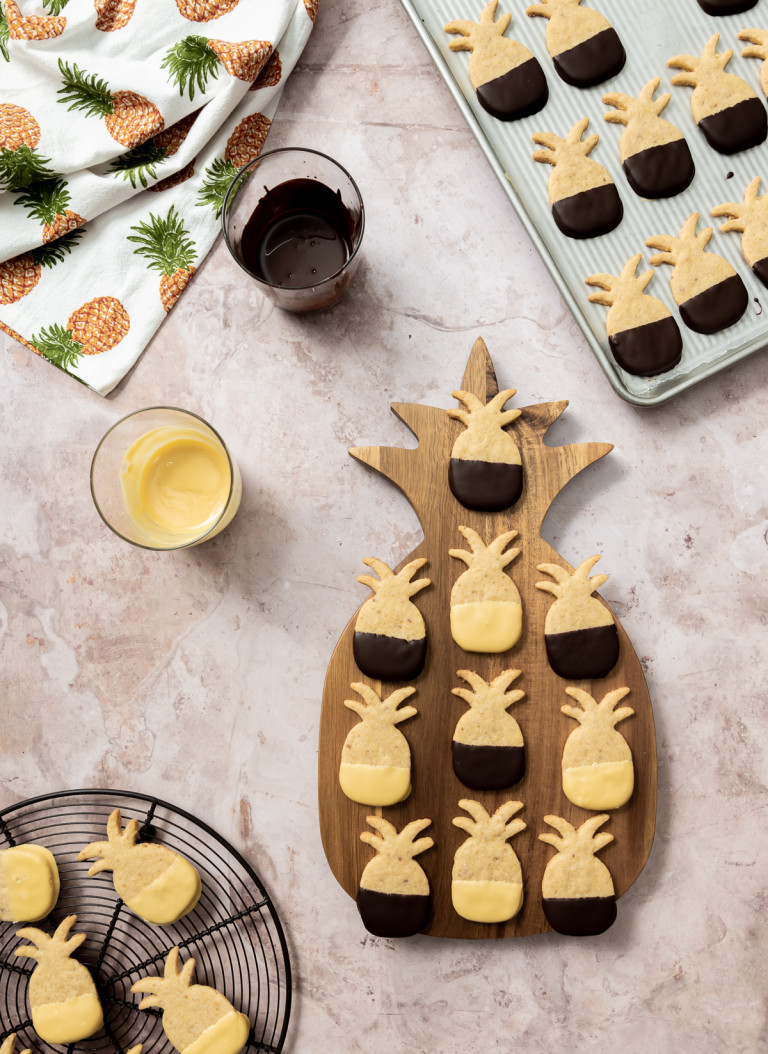 Chocolate Dipped Macadamia Nut Shortbread Cookies