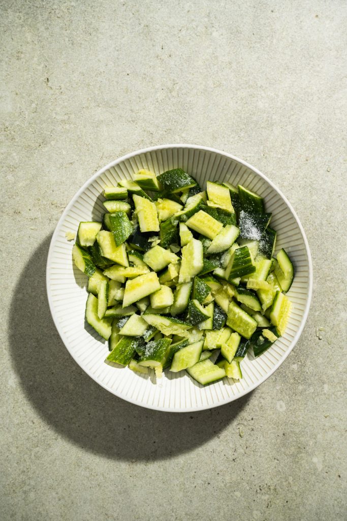 large bowl of cucumber pieces