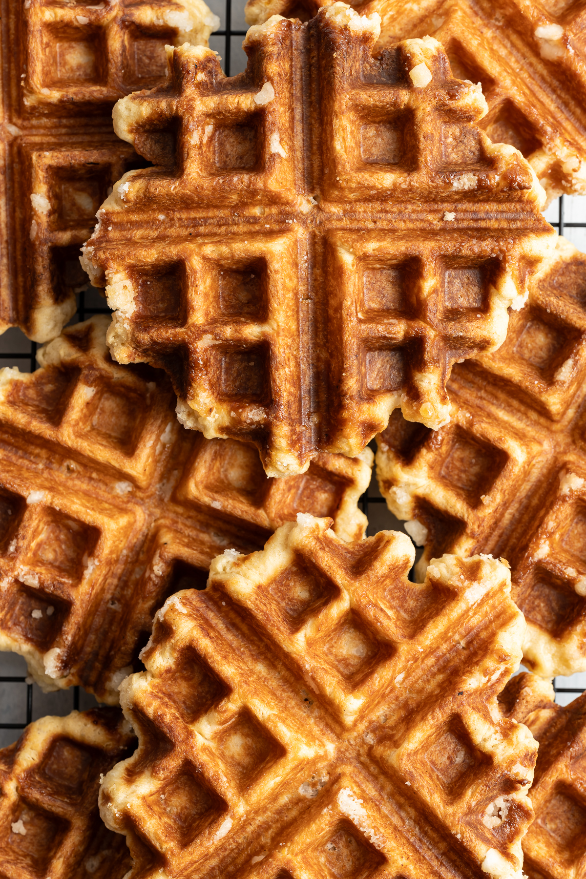 Belgian liège waffles with pearl sugar sprinkled on top