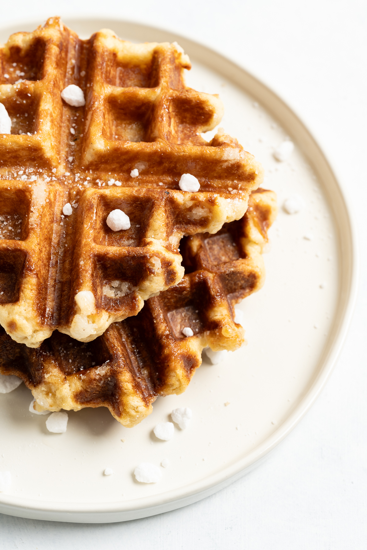 Belgian liège waffles with pearl sugar sprinkled on top