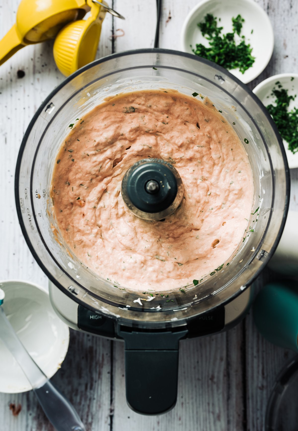processed smoked salmon spread in food processor 