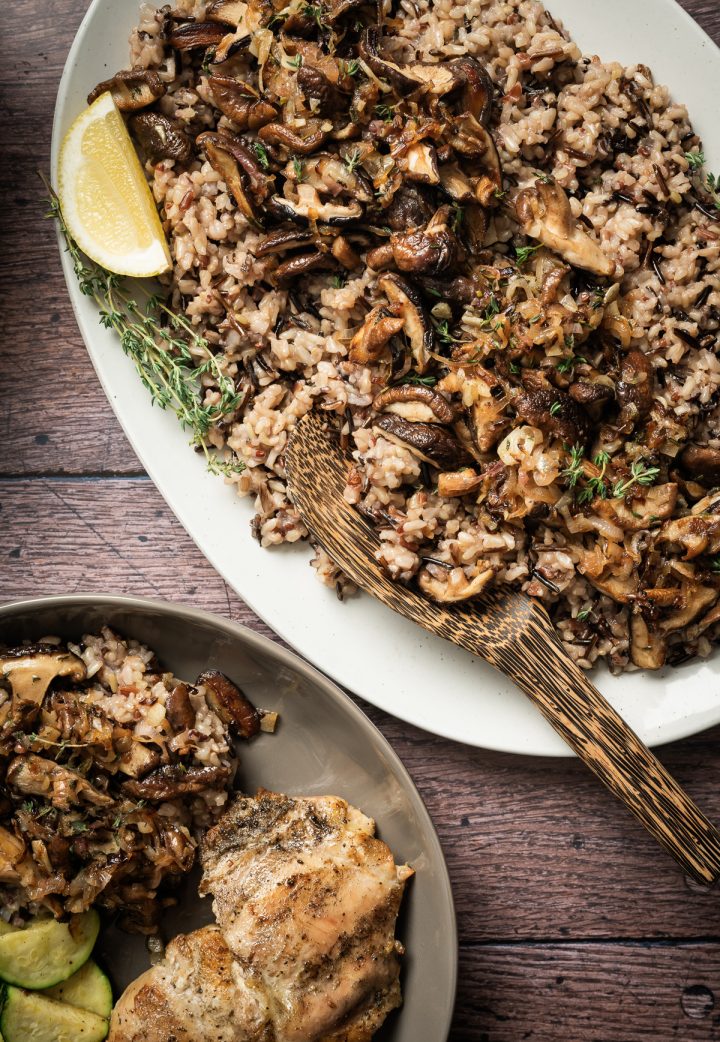 Mushroom Wild Rice with Caramelized Shallot Thyme Butter