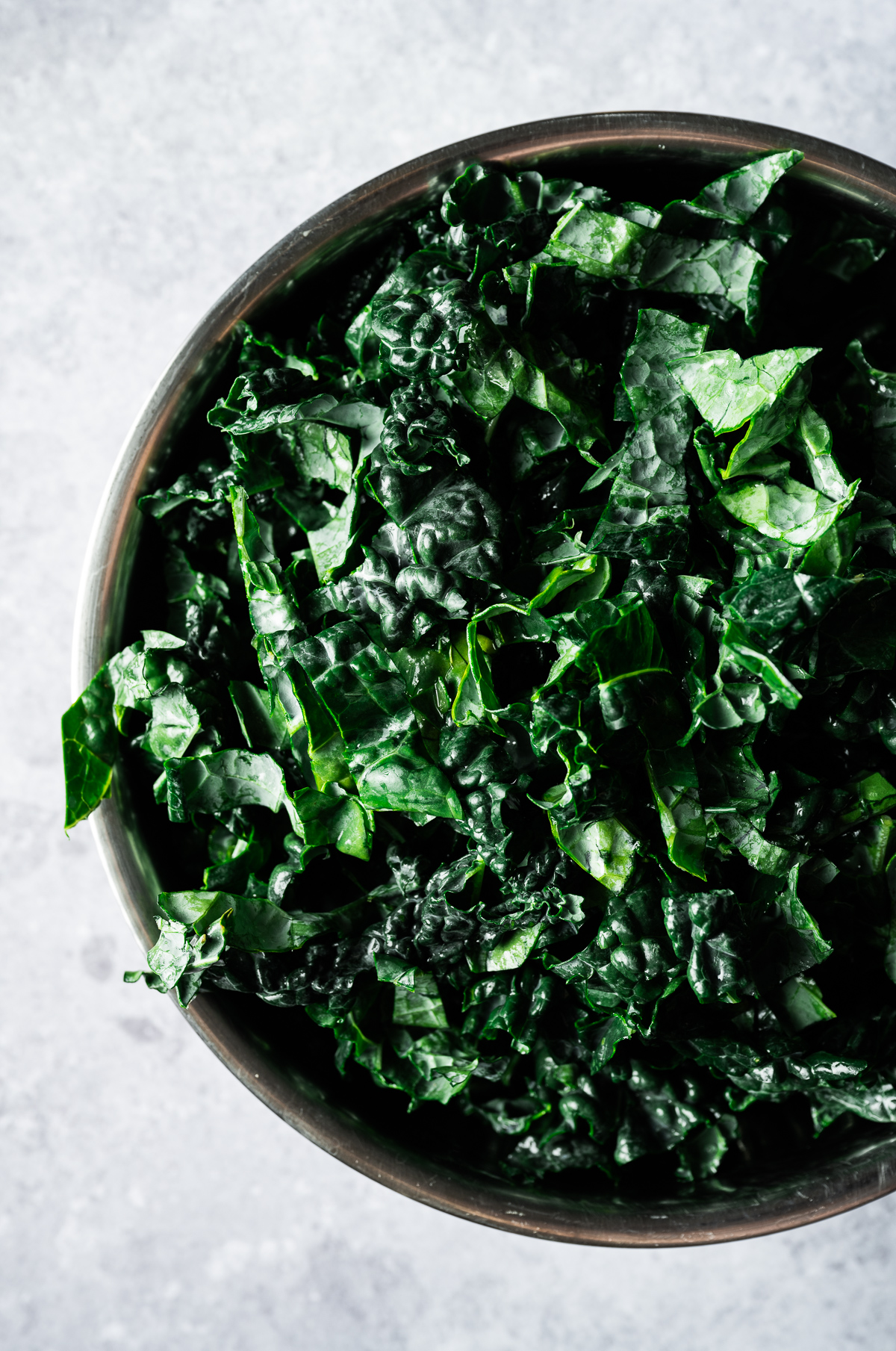 Bowl of sliced lacinato kale